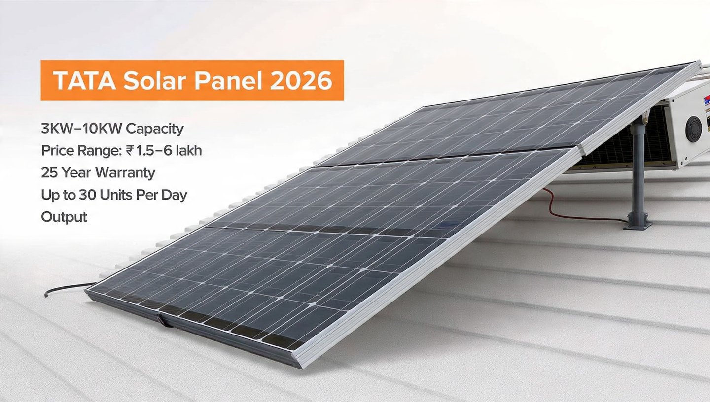 Tata Solar Panel 2026: 3kW–10kW System, ₹1.5–6 Lakh Price, 25-Year Warranty & Up to 30 Units/Day Output
